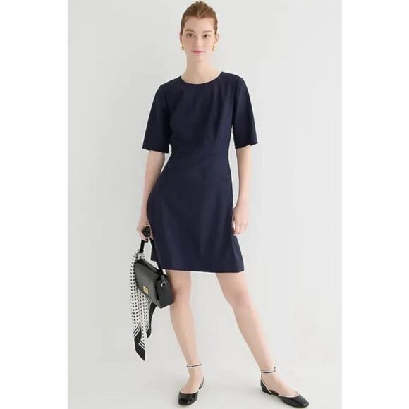 J. CREW Short Sleeve Mini Bi-Stretch Wool Dress Navy Blue Women's 6 Small - Picture 1 of 10